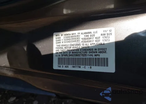 2013 Honda Odyssey Ex-L from USA, damaged, VIN 5FNRL5H62DB027020